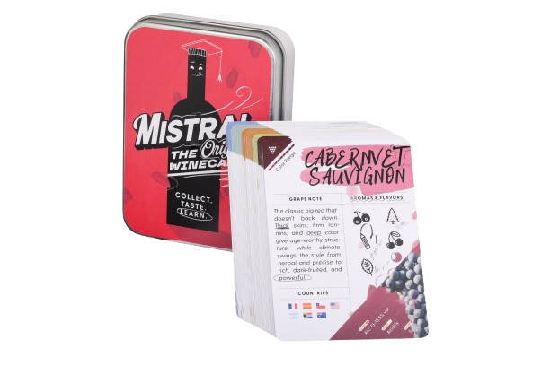 Mistral WineCards tin with a Cabernet Sauvignon reference card, Deck ONE: Global