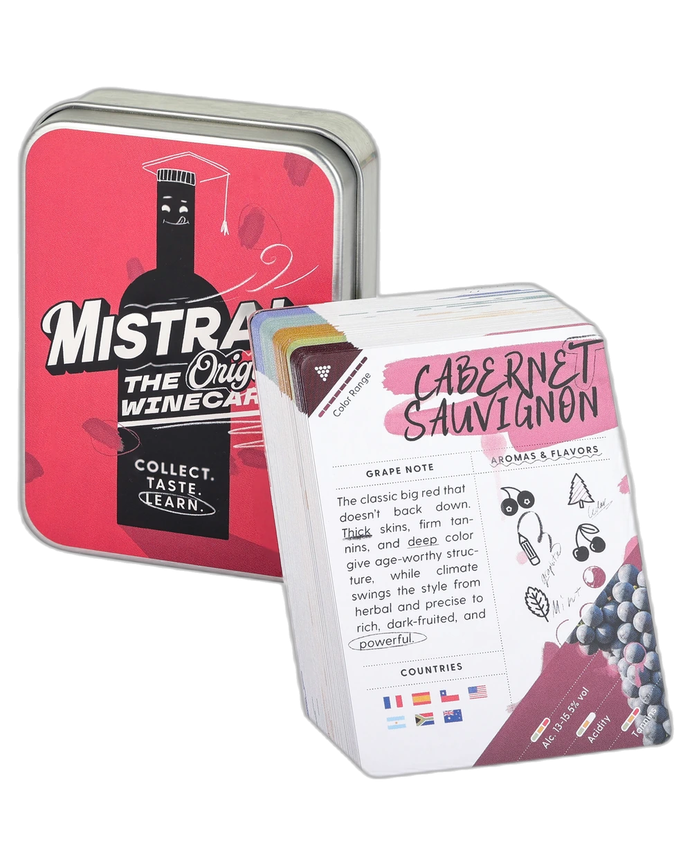 Mistral WineCards tin with a Cabernet Sauvignon reference card, Deck ONE: Global