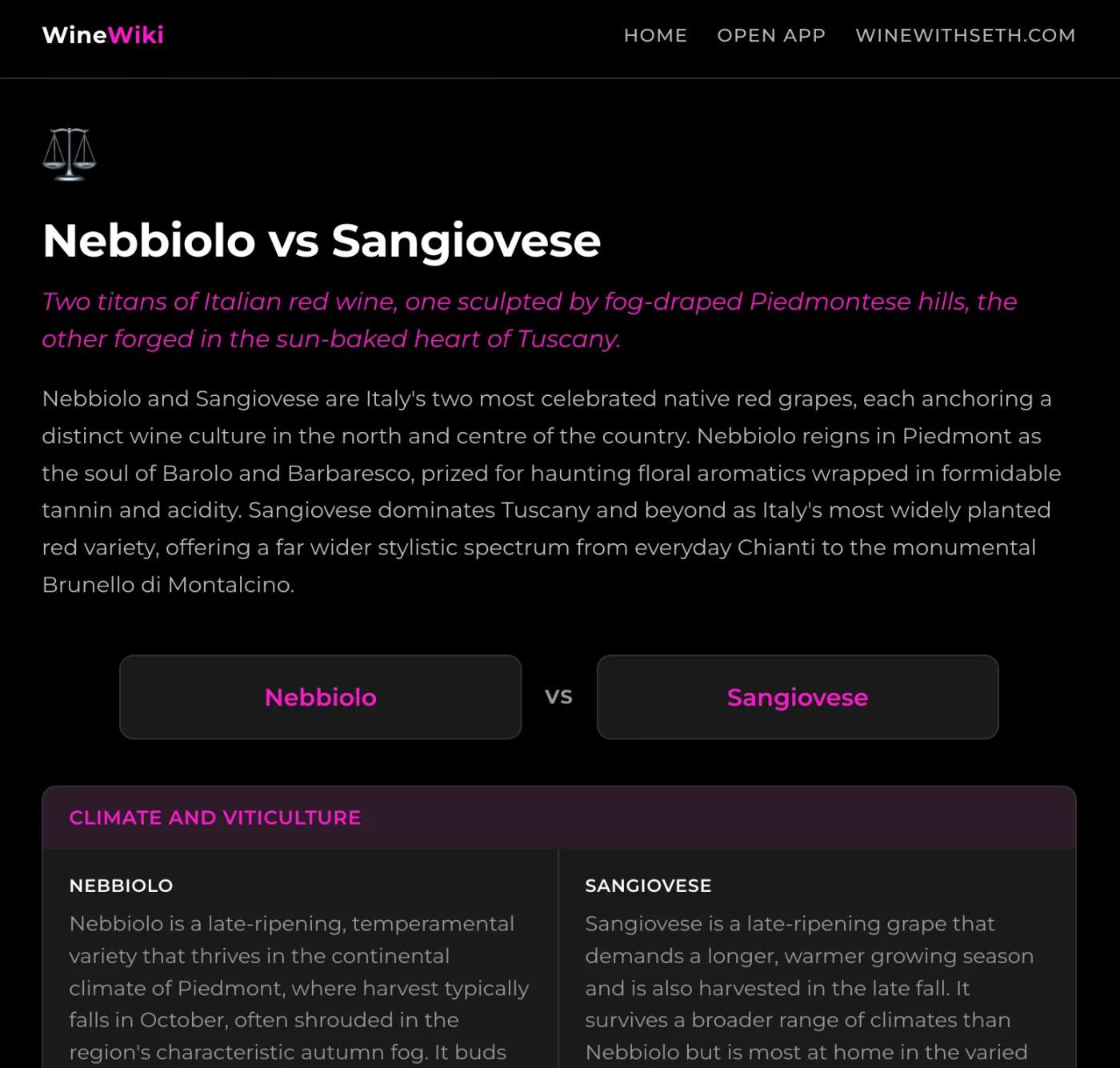 WineWiki comparison article: Nebbiolo vs Sangiovese
