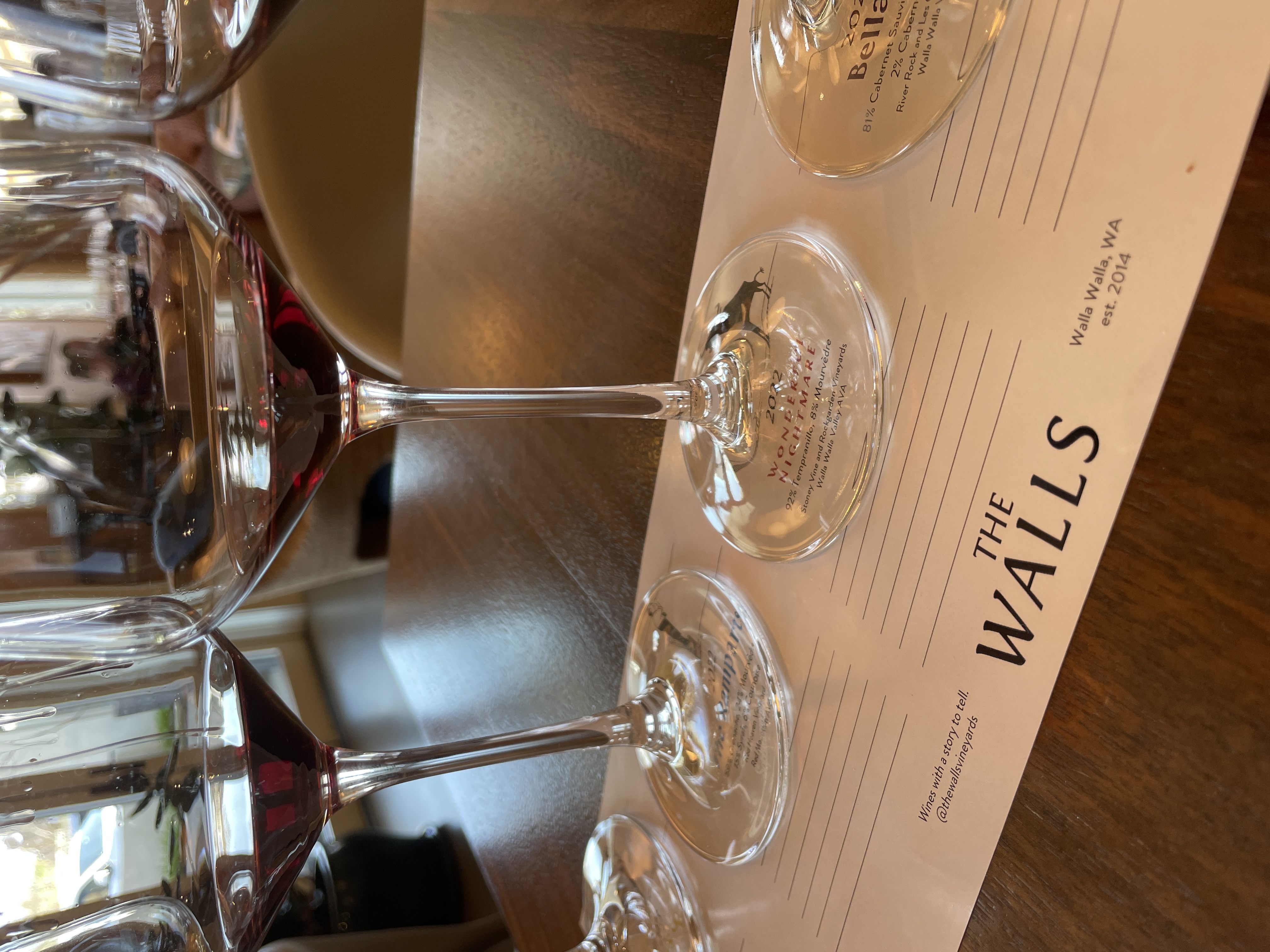 Tasting flight of red wines at The Walls Vineyards in Walla Walla