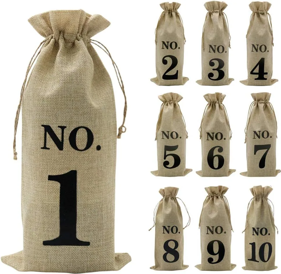 Numbered burlap blind tasting bottle bags