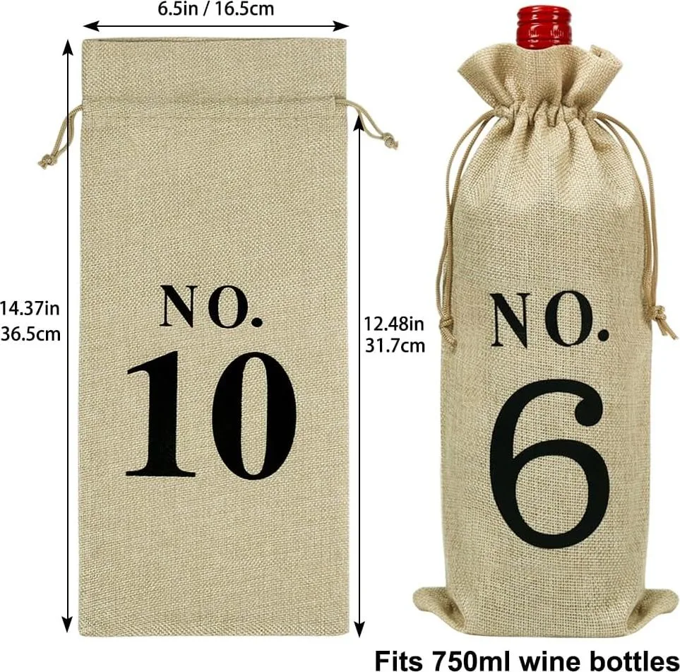 Numbered burlap blind tasting bottle bags, set: all 10 numbered bags