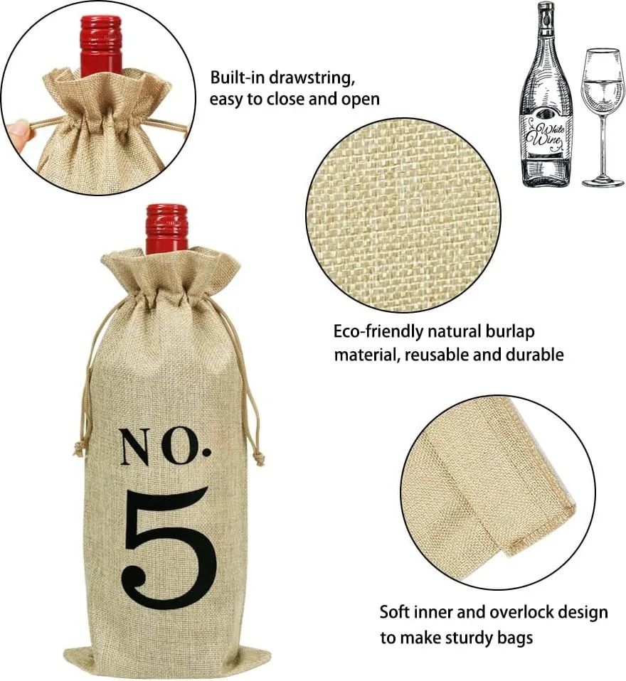 Numbered burlap blind tasting bottle bags, scale: bag dimensions