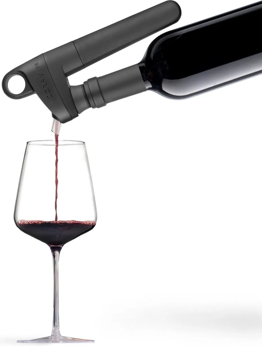 Coravin Pivot+ with stoppers, aerator cap, and argon capsules
