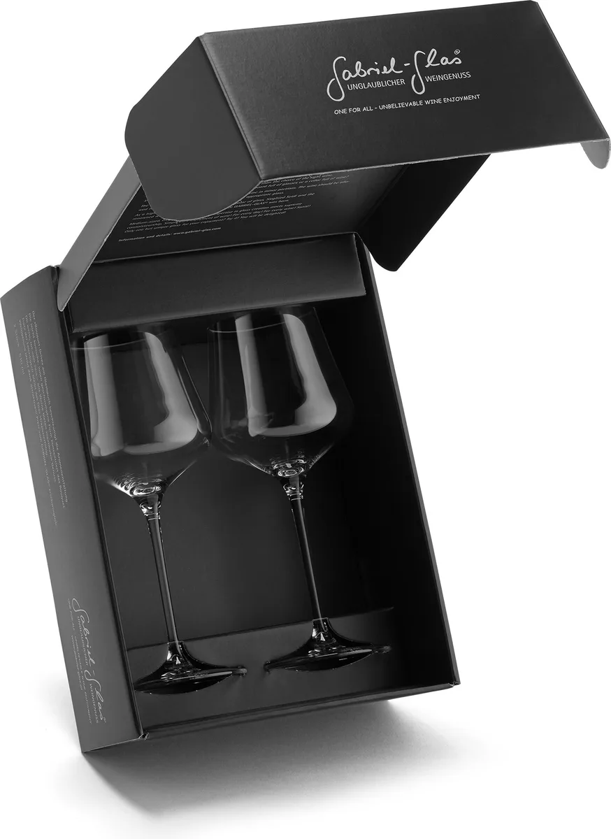 Gabriel-Glas StandArt universal wine glass, pair, packaging: box open, glasses nested inside