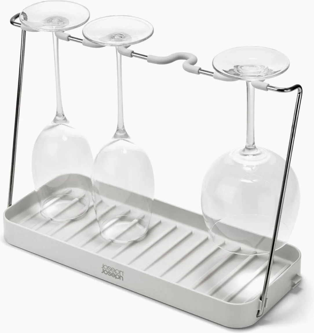 Joseph Joseph DrySmart folding drying rack holding three wine glasses