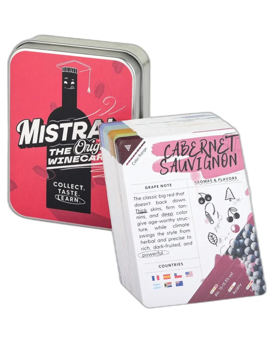 Mistral WineCards Deck ONE tin with the Cabernet Sauvignon card fanned in front
