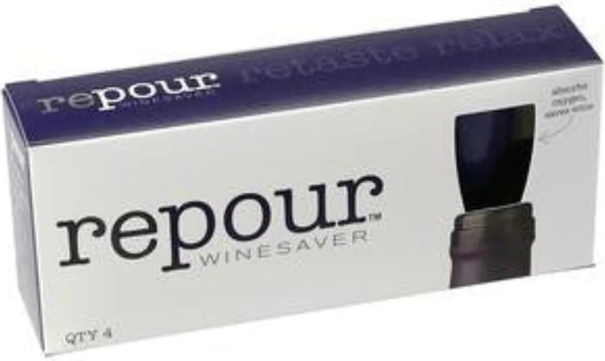Repour wine saver stoppers, four-pack box