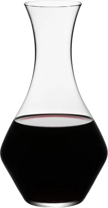 Riedel Cabernet decanter holding red wine