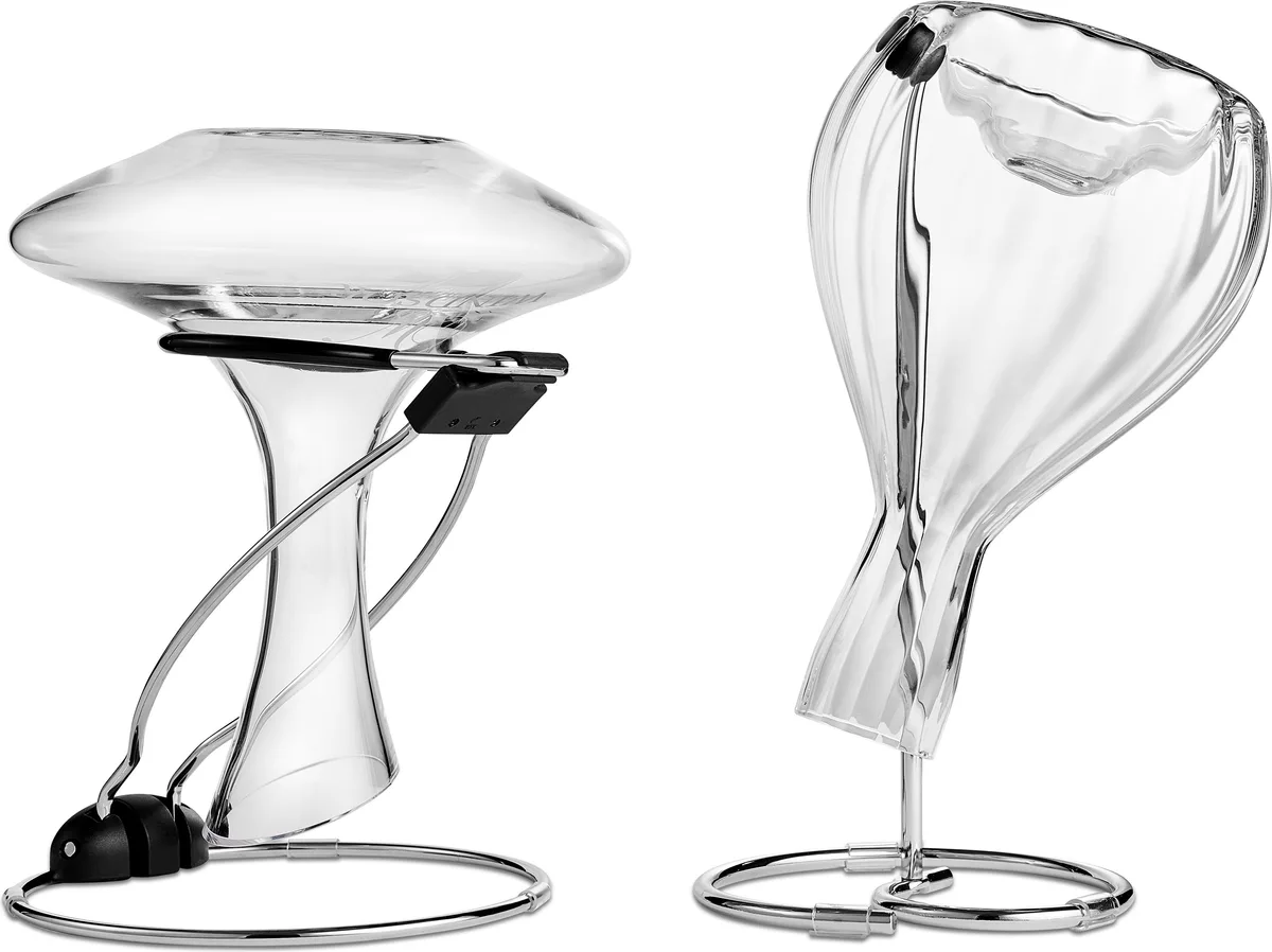 Wine Enthusiast collapsible decanter drying stands holding two decanters